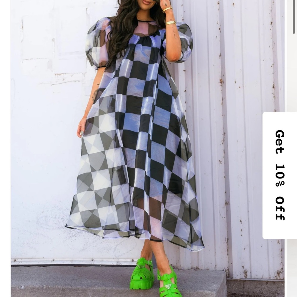 Dressed in LALA Black and White Checkered Maxi Dress- SMALL HOLES